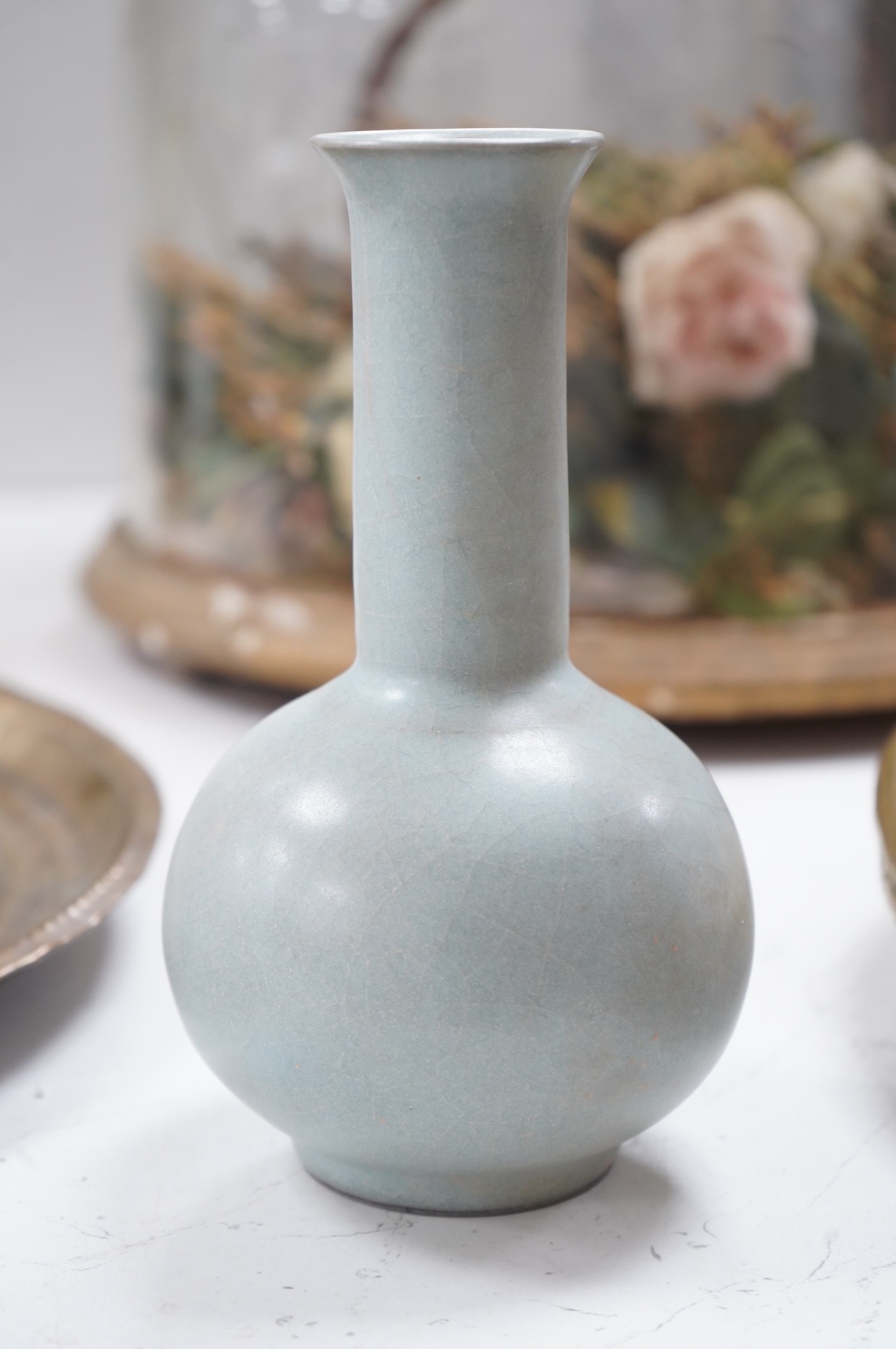 A Chinese crackle glaze bottle vase and a Gu vase, largest 19cm high